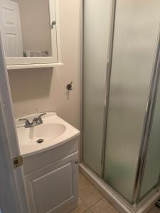 a bathroom with a sink and a shower at Sweet 1 bed room, for female only in Ottawa