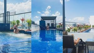 a collage of three pictures of a swimming pool at Santa Grand Hotel East Coast a NuVe Group Collection in Singapore
