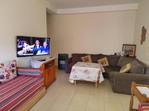 uma sala de estar com um sofá e uma televisão de ecrã plano em Maison de vacances em Ifrane