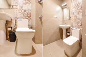 two pictures of a bathroom with a toilet and a sink at FabHotel Park Inn Indiranagar in Bangalore