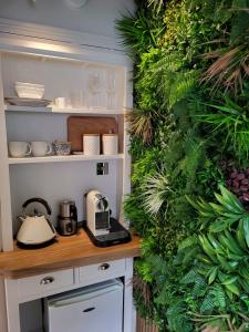 uma cozinha com uma parede de plantas verdes em THE ANNEX, Lostwithiel Small Double Bed, Private Parking, Quiet Location em Lostwithiel