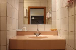 ein Badezimmer mit Waschbecken und Spiegel in der Unterkunft Hotel Wasserpalast - breakfast for free!!! in Graz