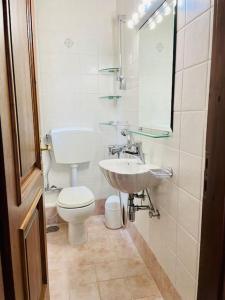La salle de bains est pourvue de toilettes et d'un lavabo. dans l'établissement Voutyro Residence I, Karpenisi, Evrytania, à Karpenísi