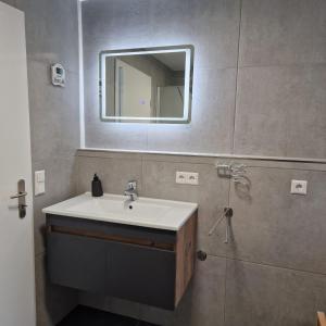 W łazience znajduje się umywalka i lustro. w obiekcie Apartment da Luiz Salvatore w mieście Wurmlingen