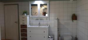 a bathroom with a sink and a mirror at B&B en SPA Landgoed Matanze in Terwolde