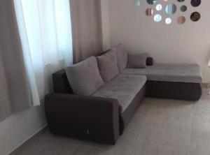 ein Sofa im Wohnzimmer mit Fenster in der Unterkunft Apartments J&M 2 in Podglavica