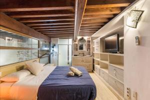 a bedroom with a large bed and a tv at Casa catedral II in Murcia