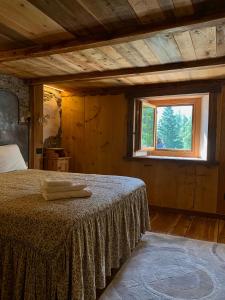 ein Schlafzimmer mit einem Bett in einem Zimmer mit einem Fenster in der Unterkunft Chalet del Lago in Ceresole Reale