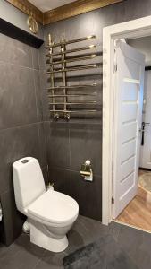ein Bad mit einem weißen WC in einem Zimmer in der Unterkunft Last Floor Apartments in Narva-Jõesuu