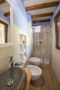 y baño con lavabo, aseo y ducha. en Agriturismo Fontanassa en Gavi