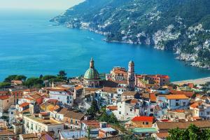 a view of a town next to a body of water at Villa Carosino in Vietri sul Mare
