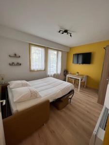 Ένα ή περισσότερα κρεβάτια σε δωμάτιο στο Appartement centre-ville, vue sur la cathédrale