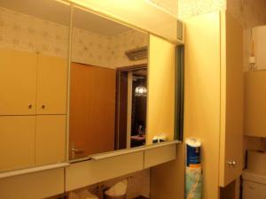 uma casa de banho com um espelho e um WC em Ferienwohnung Angelika em Bad Schallerbach