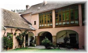 a large house with large windows and a large at Ferienwohnungen Manuela in Schottwien