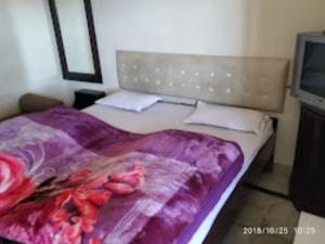 een slaapkamer met een bed met een paars dekbed bij Goroomgo Shah Guest House Nainital - Excellent Customer Service in Nainital