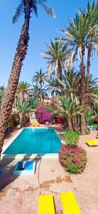 a swimming pool in a resort with palm trees at Chez Ali in Zagora