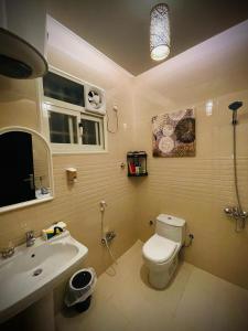 a bathroom with a toilet and a sink at Abha Jacaranda in Abha