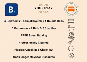 a screenshot of a cell phone screen with theazonazon logo at 4 Beds 3 Bath (2-ensuites) Free Parking 75Mbps in Stoke on Trent
