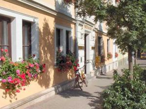 a street with flowers on the side of a building at Hotel Marthahaus in Halle an der Saale