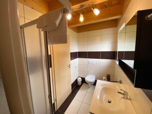 a bathroom with a sink and a toilet at Ferienhaus Plattenstein in Untermitterdorf