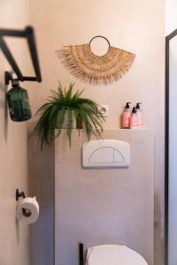 een badkamer met een toilet en een plant aan de muur bij KROOST in Lokeren