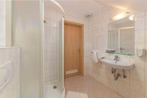 a bathroom with a sink and a toilet and a shower at Turistična kmetija Protner in Pernica