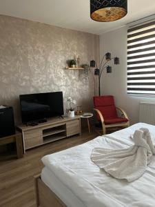 A television and/or entertainment centre at Penzion Moto