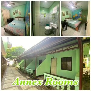 a collage of three pictures of a bedroom and a house at Palm Garden Resort in Carles