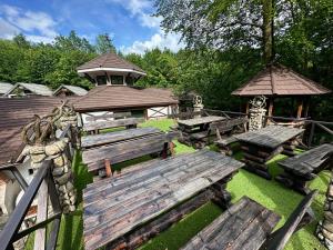 - un groupe de tables de pique-nique et un kiosque dans l'établissement База відпочинку Forest Stream, à Svalyava