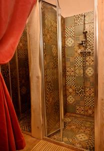 eine Dusche mit Glastür im Bad in der Unterkunft DobroDziejnia in Nowa Ruda