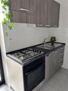 een keuken met een fornuis en een wastafel bij Pamir Casa Vacanze Appartamento in Trapani