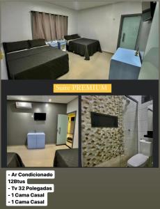 2 fotos de una habitación con cama y baño en Casa Exclusive Salinas Atalaia en Salinópolis