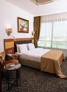 pokój hotelowy z łóżkiem i oknem w obiekcie ARMİS HOTEL w mieście Konak