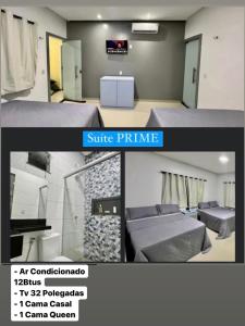 two pictures of a room with two beds in it at Casa Exclusive Salinas Atalaia in Salinópolis
