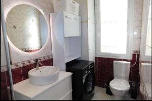 昂蒂布的住宿－Beau T1 bis centre Juan les pins，一间带水槽、卫生间和镜子的浴室