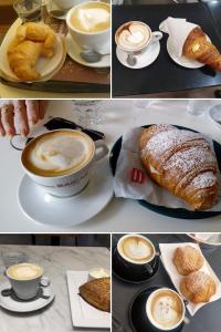 a collage of four pictures of coffee and pastries at Alba b&b in Polignano a Mare