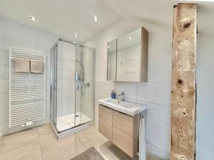 W łazience znajduje się umywalka i prysznic. w obiekcie Business Apartments Niederbipp ZIMMERzuVERMIETEN w mieście Niederbipp