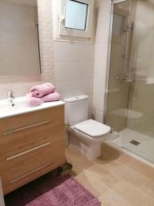 een badkamer met een toilet, een wastafel en een douche bij Casa Capitolio - Albir in Albir