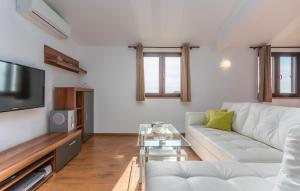 a living room with a white couch and a tv at Apartment Valeria Vabriga in Vabriga