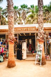 a store with two palm trees in front of it at Toison D'or in Saint-Tropez