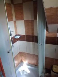 una doccia con una porta in vetro in un bagno di Casa Sóhegy Praid a Praid