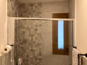 a shower with a glass door in a bathroom at Apartamento Robledo de Chavela Plaza 1A in Robledo de Chavela