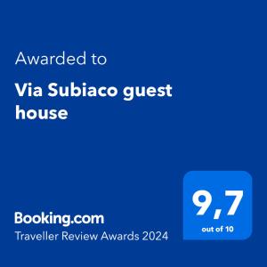 una pantalla azul con el texto otorgado a la va subiaco guest house en Via Subiaco guest house, en Marco Simone