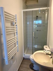 a bathroom with a shower and a toilet and a sink at VILLA LES MOUETTES - Maison 8 couchages in Quiberville