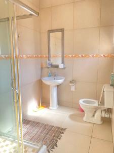 uma casa de banho com um lavatório e um WC em Hilton inn em Ladysmith