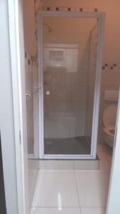 a glass shower in a bathroom with a toilet at Urban Studio Pvt Appartment in Durban
