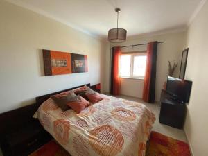 a bedroom with a bed and a television in it at APARTAMENTO VISTA MAR in Lourinhã +9 photos