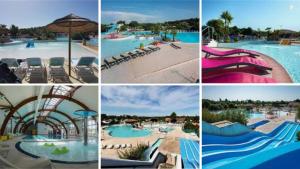 a collage of photos of a swimming pool at MOBIL HOME 2 CHAMBRES CLIMATISE in Gastes