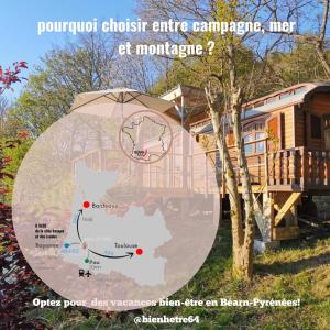 un mapa de un camping con un tren en La roulotte de Fichous, en Fichous-Riumayou