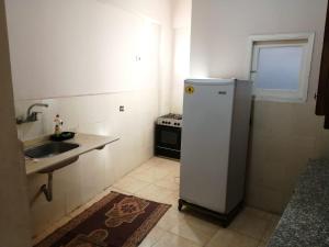 eine kleine Küche mit Spüle und Kühlschrank in der Unterkunft Ali habou Wassersport in Luxor